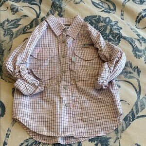Columbia PFG  Kids Checkered Button-Down Shirt - Pink and blue plaid